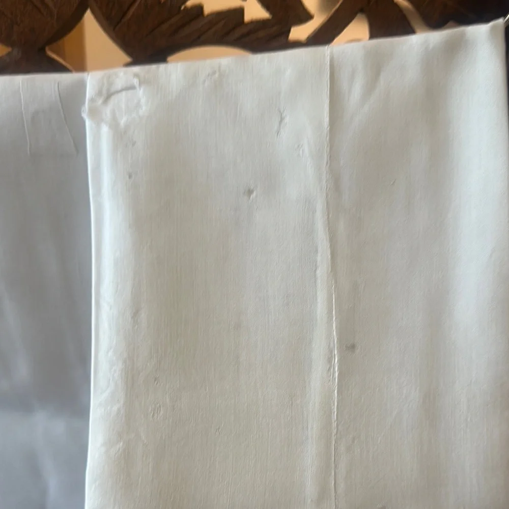 Vintage Pair of Floral Hand Embroidered Linen King Scalloped Edge Pillowcases.